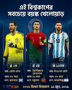 ২০২৬ আসরে সবচেয়ে প্রবীণ ফুটবলারদের তালিকা