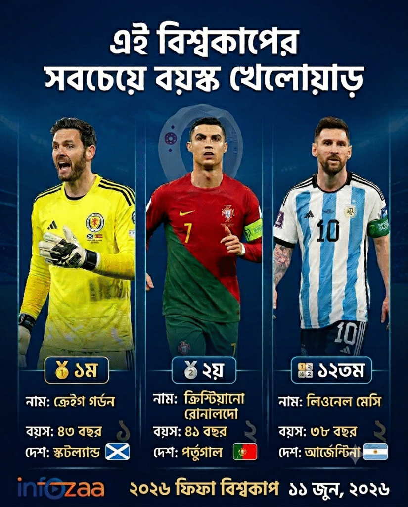২০২৬ আসরে সবচেয়ে প্রবীণ ফুটবলারদের তালিকা