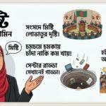 ফেরদৌসী আহমেদ মিষ্টির কার্টুন ছবিসহ আহমদ আমিনের রাজনৈতিক ব্যঙ্গাত্মক 'মিষ্টি' ছড়ার ল্যান্ডস্কেপ ব্যানার, সাথে ইনফোজা (infozaa) লোগো
